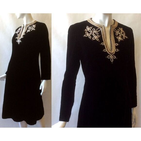 Abe Schrader Vintage Velvet Long Sleeve Tunic Dress Gold Embroidery Black Size 8 - Picture 3 of 16